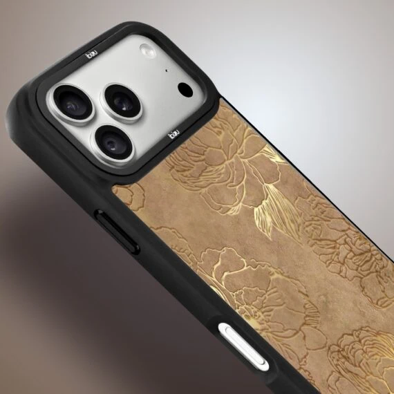 etui do iphone 18 pro ibizu dropguard matt z magsafe, relief garden, złote piwonie