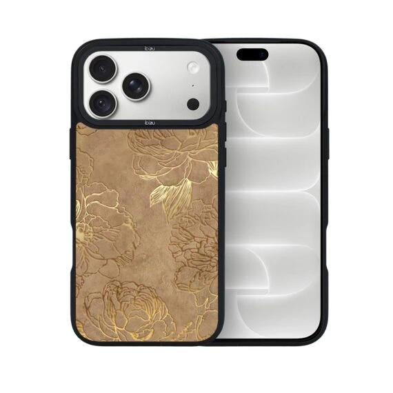 etui do iphone 18 pro ibizu dropguard matt z magsafe, relief garden, złote piwonie