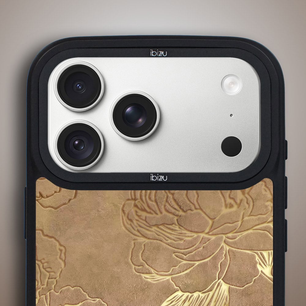 etui do iphone 18 pro ibizu dropguard matt z magsafe, relief garden, złote piwonie