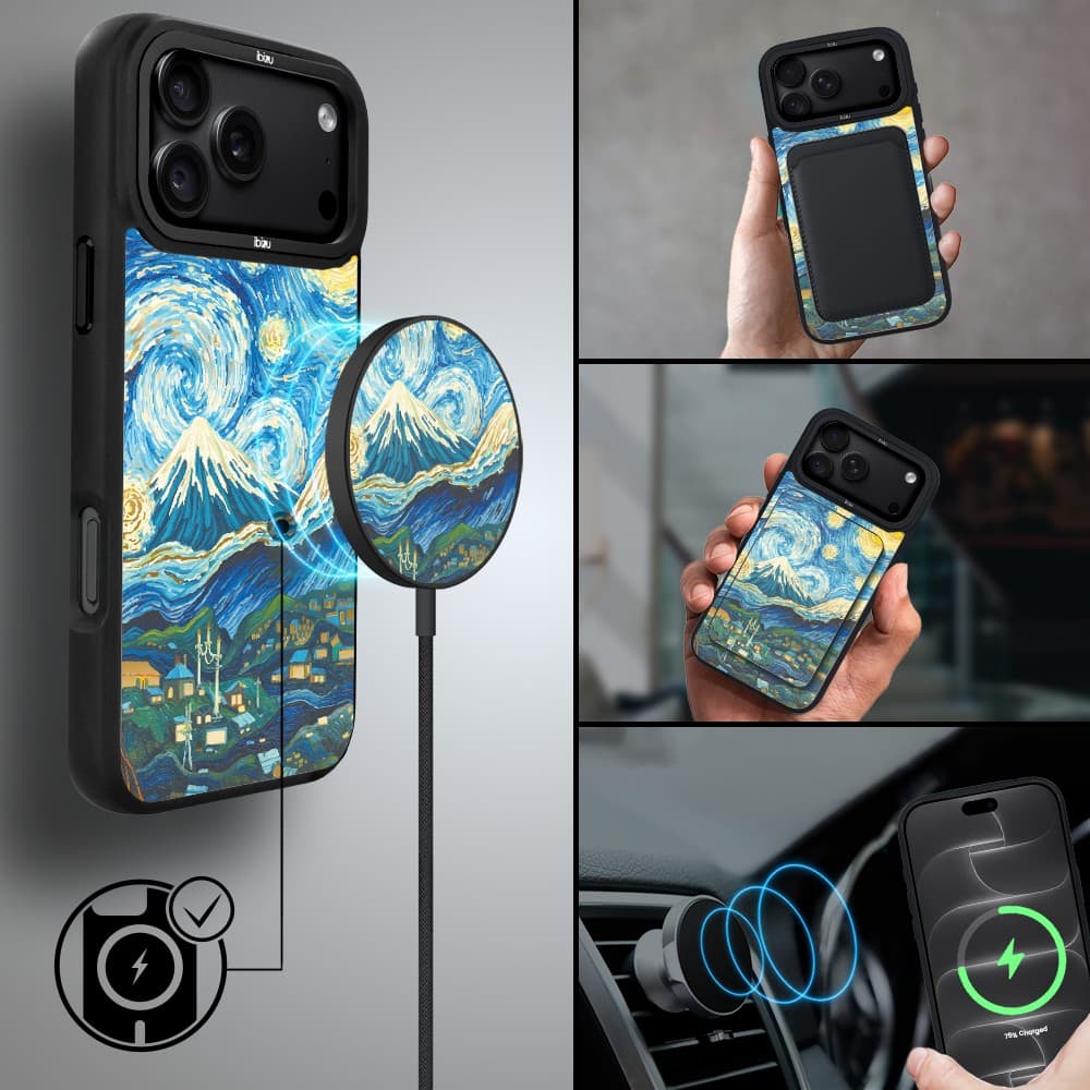 Etui do iPhone 18 Pro IBIZU DropGuard Matt z MagSafe, Van Gogh, Gwieździsta noc (5) etui do iphone 18 pro ibizu dropguard matt z magsafe, van gogh, gwieździsta noc