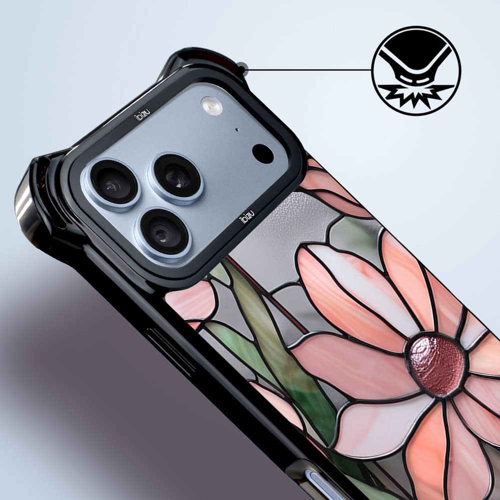 etui do iphone 18 pro ibizu dropguard ultra z magsafe, barwy szkła, różowa magnolia