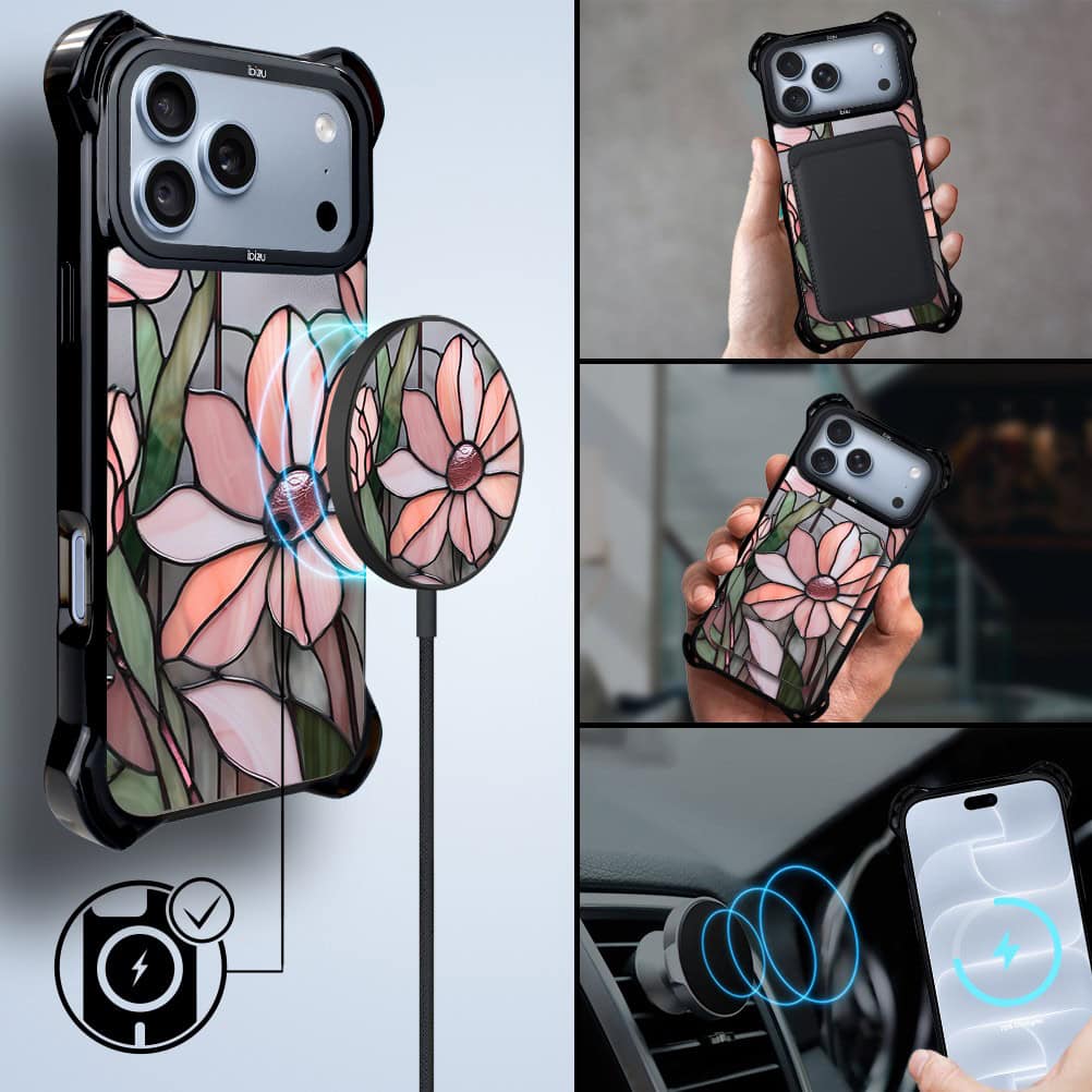 etui do iphone 18 pro ibizu dropguard ultra z magsafe, barwy szkła, różowa magnolia