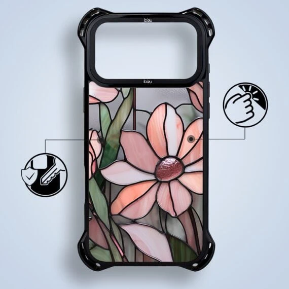 etui do iphone 18 pro ibizu dropguard ultra z magsafe, barwy szkła, różowa magnolia