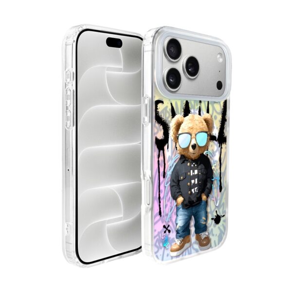 Etui do iPhone 18 Pro MagSafe Bear With Me, Graffiti Boy, artystyczny miś, zmieniające kolor