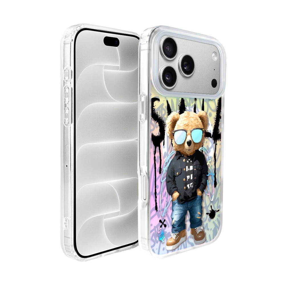 etui do iphone 18 pro magsafe bear with me, graffiti boy, artystyczny miś, zmieniające kolor