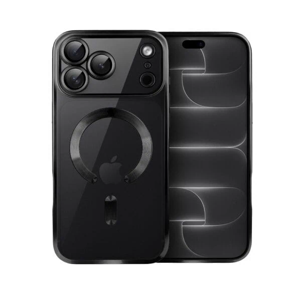 Etui do iPhone 18 Pro MagSafe Luxury Protect przeźroczyste, z osłoną aparatu, Titanium Finish, czarne