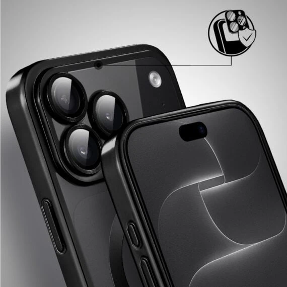 etui do iphone 18 pro magsafe luxury protect przeźroczyste, z osłoną aparatu, titanium finish, czarne