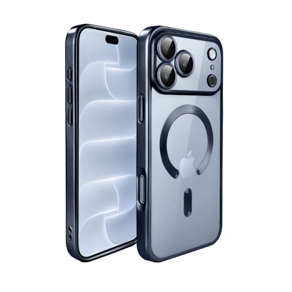 etui do iphone 18 pro magsafe luxury protect przeźroczyste, z osłoną aparatu, titanium finish, granatowe