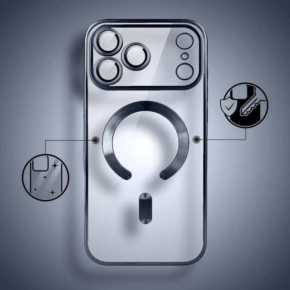 Etui do iPhone 18 Pro MagSafe Luxury Protect przeźroczyste, z osłoną aparatu, Titanium Finish, granatowe (2) etui do iphone 18 pro magsafe luxury protect przeźroczyste, z osłoną aparatu, titanium finish, granatowe