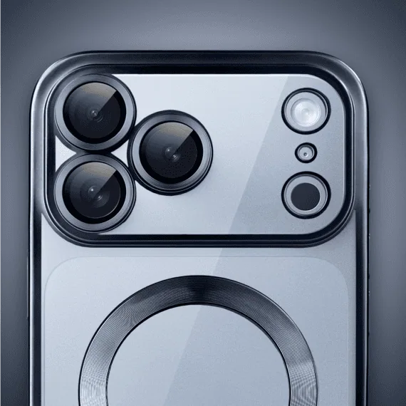 etui do iphone 18 pro magsafe luxury protect przeźroczyste, z osłoną aparatu, titanium finish, granatowe