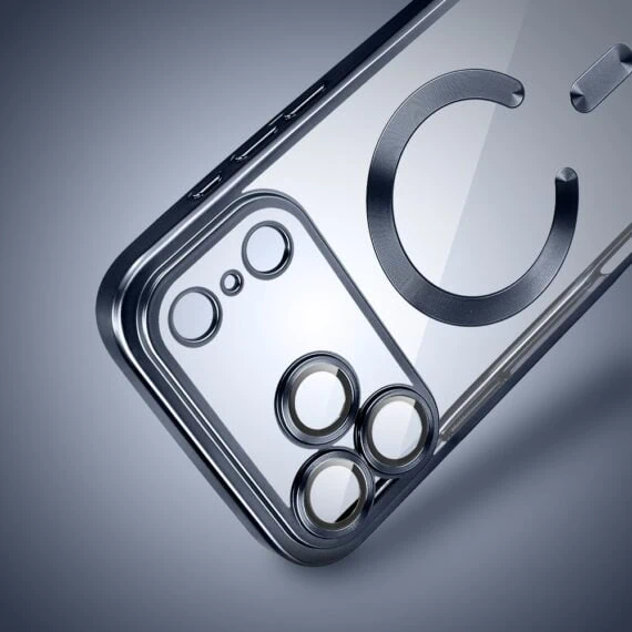 etui do iphone 18 pro magsafe luxury protect przeźroczyste, z osłoną aparatu, titanium finish, granatowe