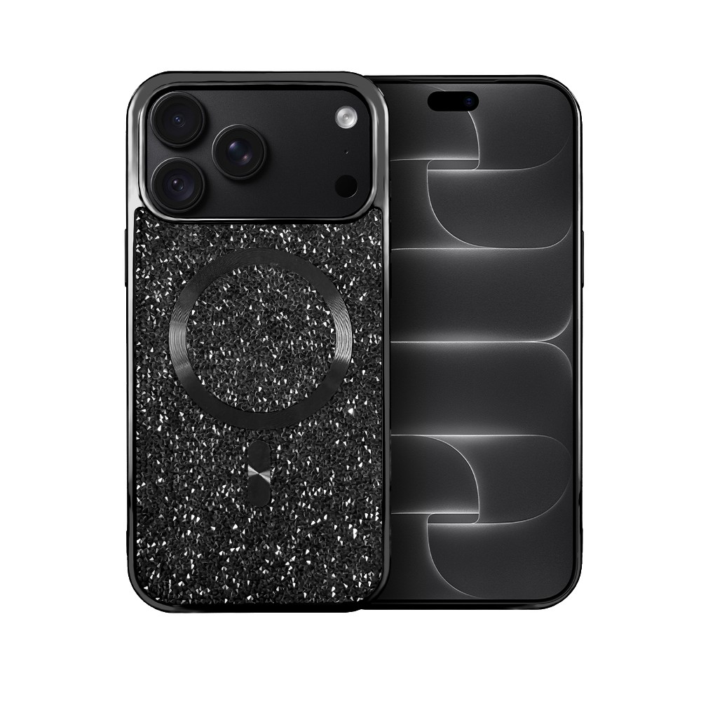 etui do iphone 18 pro magsafe tresury case, diamentowe, z błyszczącą ramką, czarne