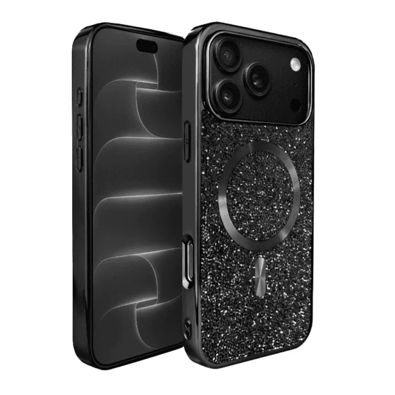 etui do iphone 18 pro magsafe tresury case, diamentowe, z błyszczącą ramką, czarne