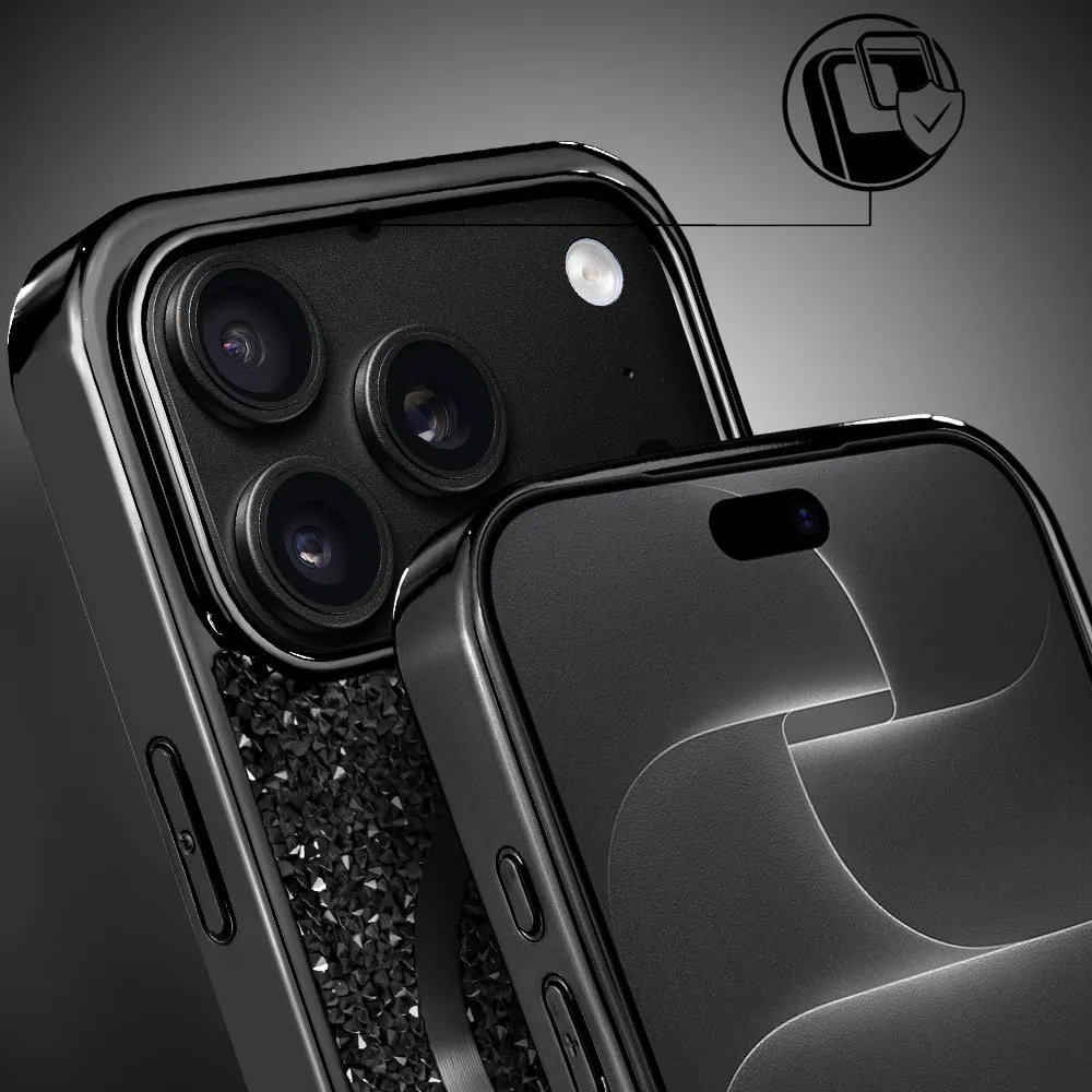 etui do iphone 18 pro magsafe tresury case, diamentowe, z błyszczącą ramką, czarne
