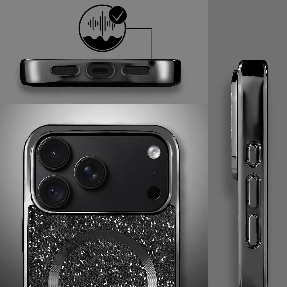 etui do iphone 18 pro magsafe tresury case, diamentowe, z błyszczącą ramką, czarne