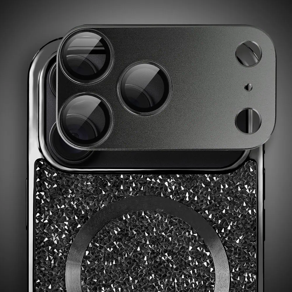 etui do iphone 18 pro magsafe tresury case, diamentowe, z błyszczącą ramką, czarne