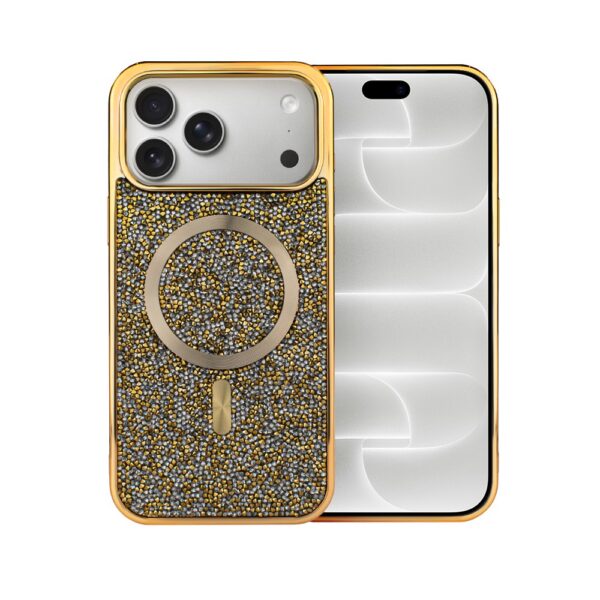 Etui do iPhone 18 Pro MagSafe Tresury Case, diamentowe, z błyszczącą ramką, złote