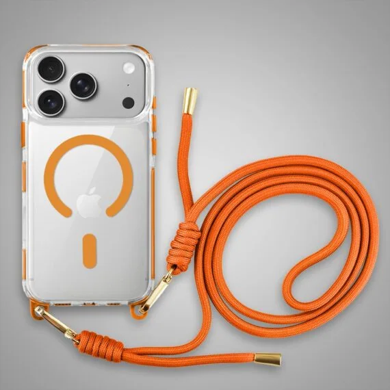 etui do iphone 18 pro, magsafe, ze smyczą, na ramię, crossbody, pomarańczowe