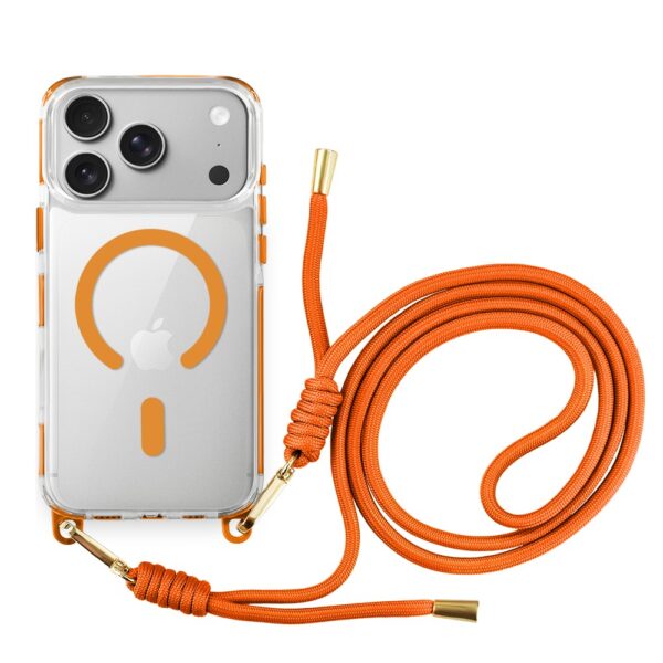 Etui do iPhone 18 Pro, MagSafe, ze smyczą, na ramię, crossbody, pomarańczowe