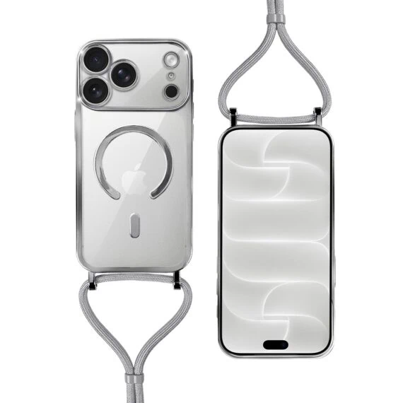 etui do iphone 18 pro magsafe slim crossbody, jak torebka, srebrne