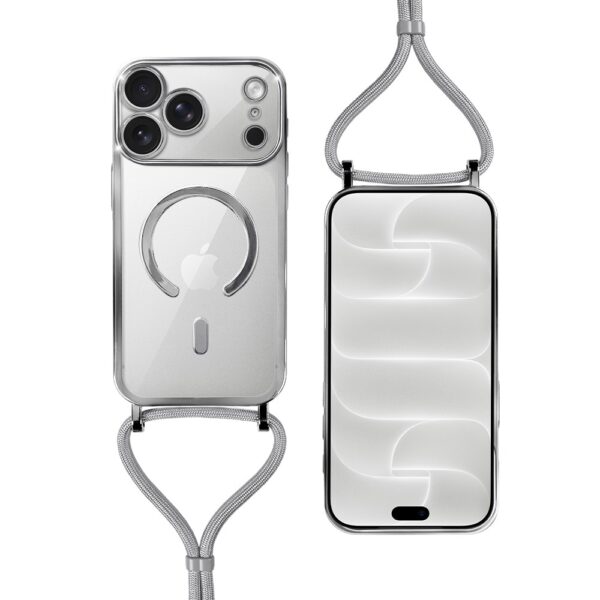 Etui do iPhone 18 Pro Magsafe Slim Crossbody, jak torebka, srebrne