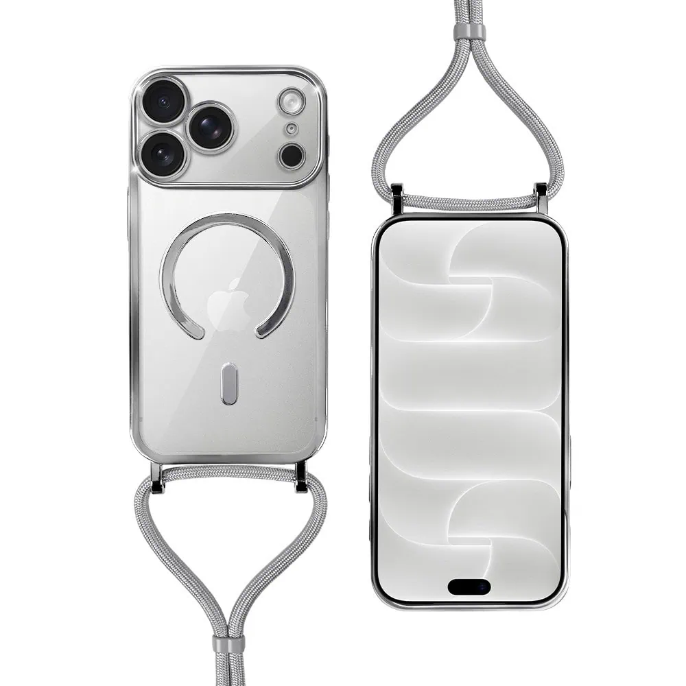 etui do iphone 18 pro magsafe slim crossbody, jak torebka, srebrne