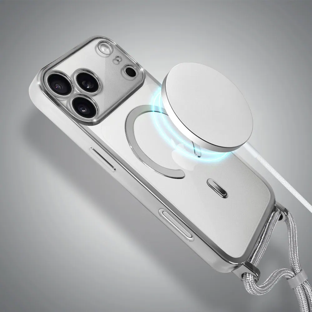 etui do iphone 18 pro magsafe slim crossbody, jak torebka, srebrne