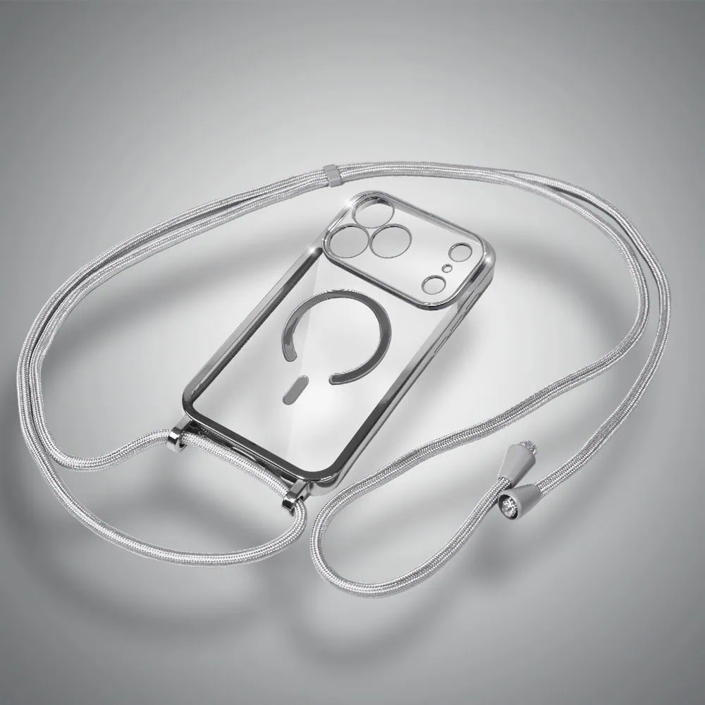 etui do iphone 18 pro magsafe slim crossbody, jak torebka, srebrne