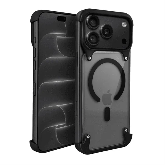 etui do iphone 18 pro max aero grip, akrylowy tył, odkryte boki, czarne