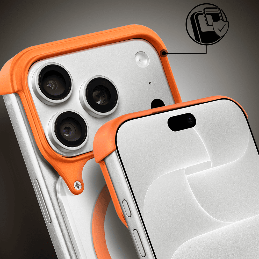 etui do iphone 18 pro max aero grip, akrylowy tył, odkryte boki, pomarańczowe