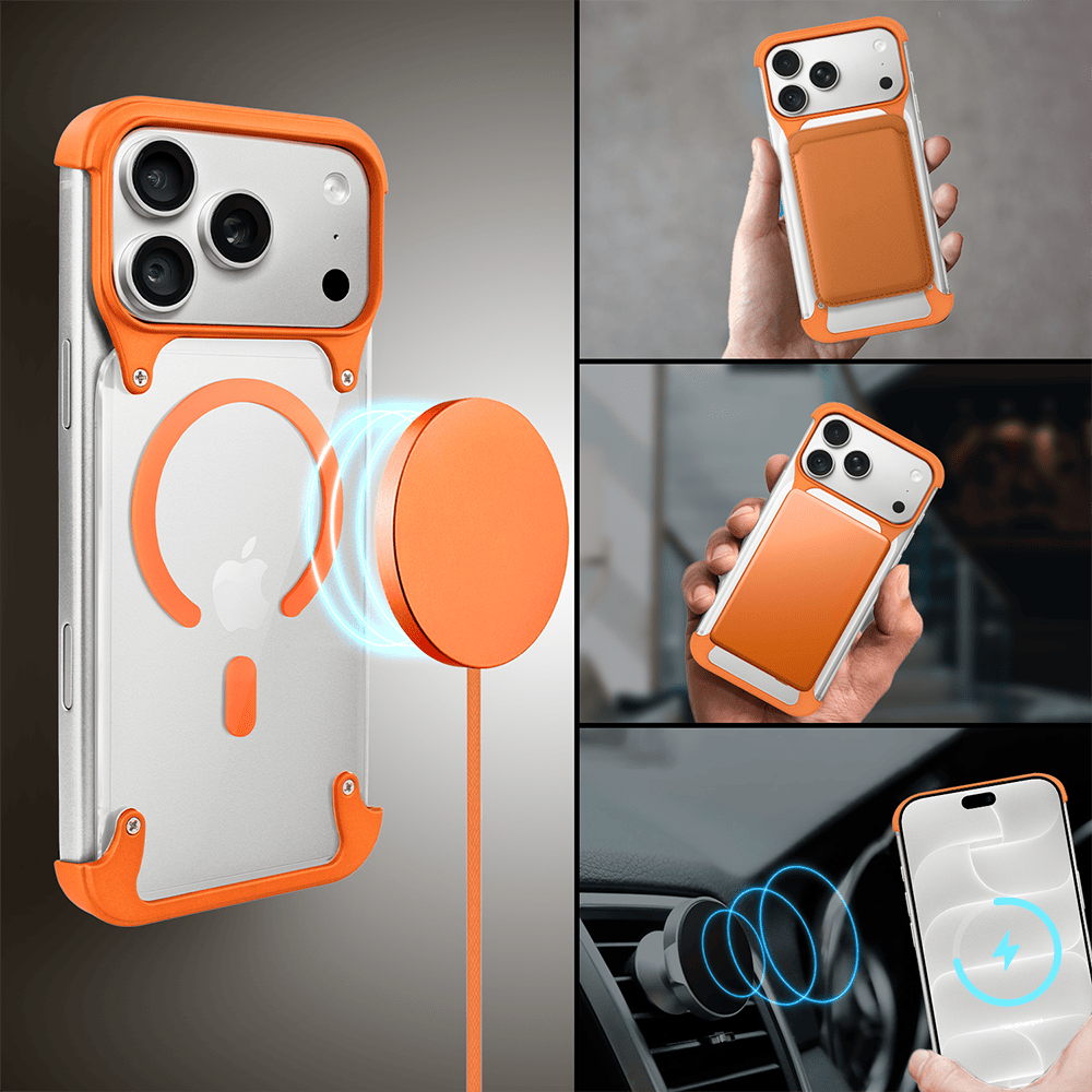 etui do iphone 18 pro max aero grip, akrylowy tył, odkryte boki, pomarańczowe