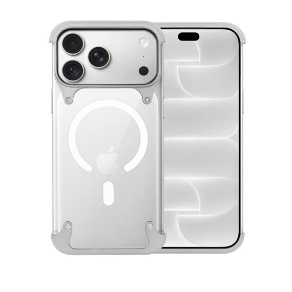 etui do iphone 18 pro max aero grip, akrylowy tył, odkryte boki, srebrne