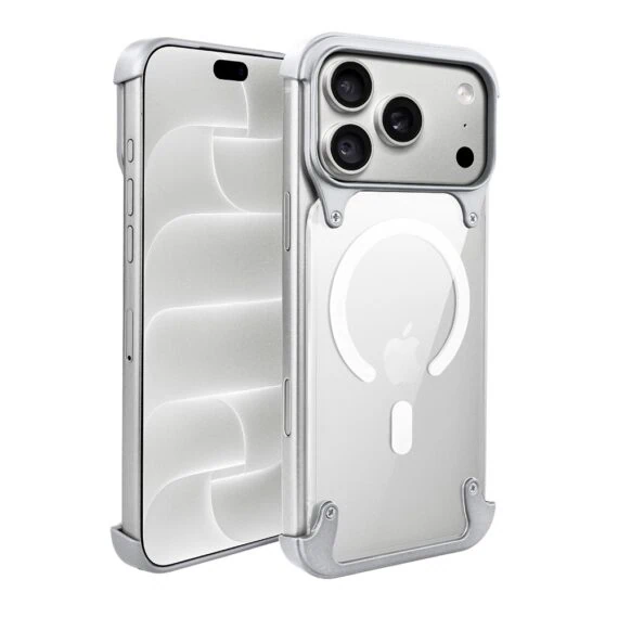 etui do iphone 18 pro max aero grip, akrylowy tył, odkryte boki, srebrne