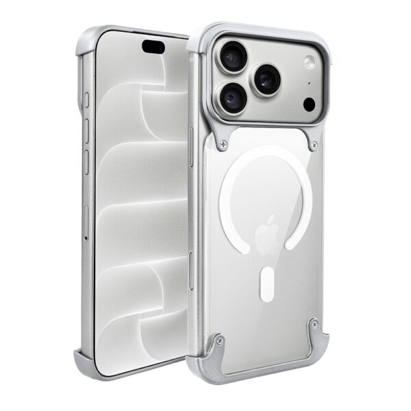 Etui do iPhone 18 Pro Aero Grip, akrylowy tył, odkryte boki, srebrne