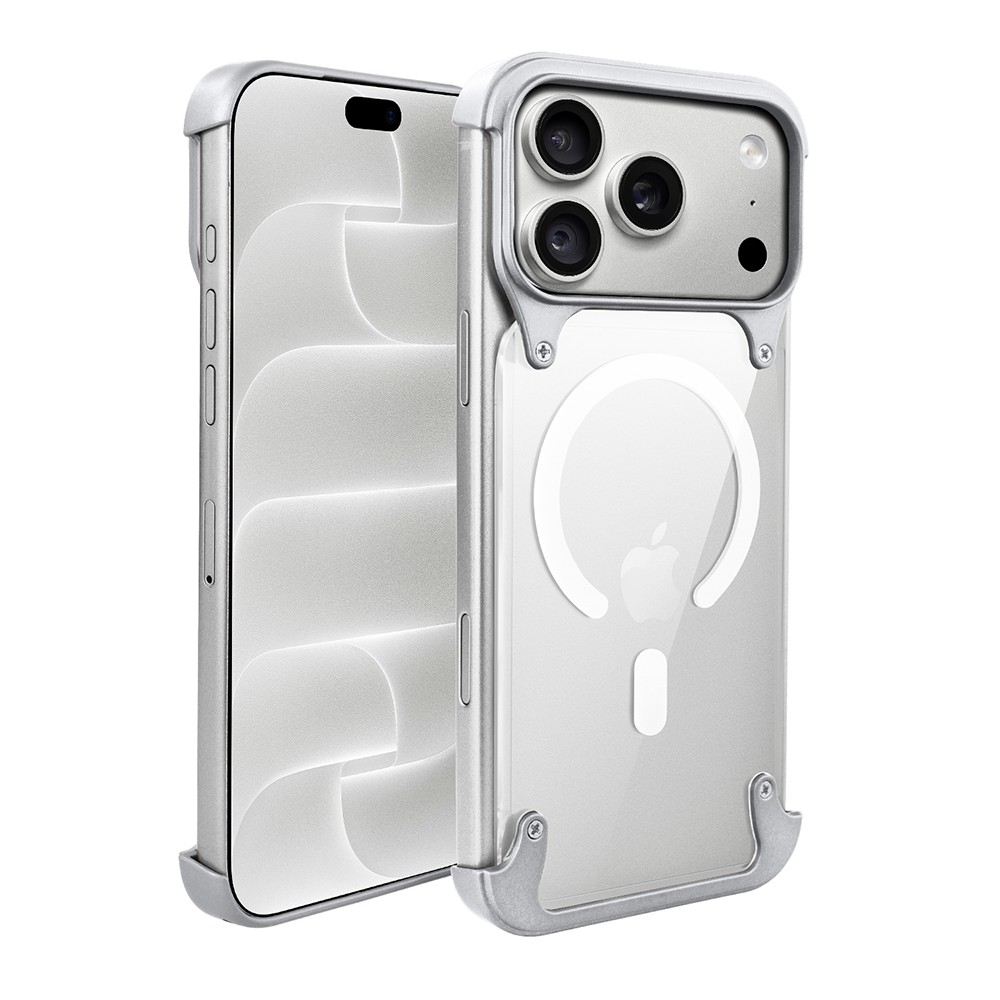 etui do iphone 18 pro max aero grip, akrylowy tył, odkryte boki, srebrne
