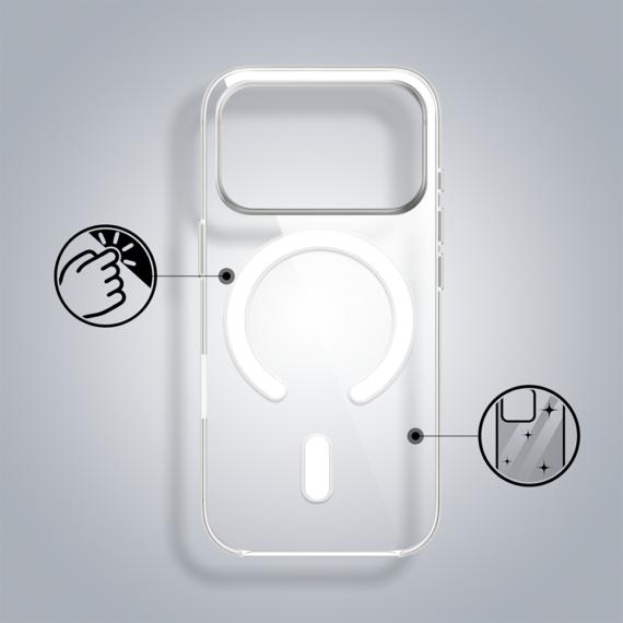 etui do iphone 18 pro max clear case, twardy tył z magsafe, przeźroczyste