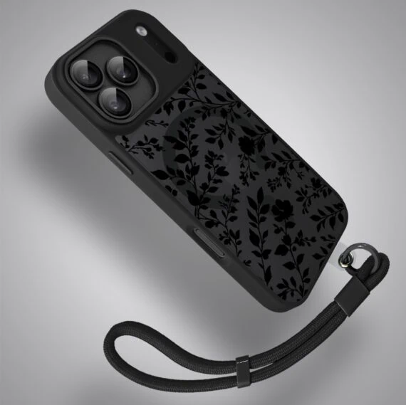 etui do iphone 18 pro max color flush z magsafe, z osłoną aparatu, cienisty ogród, czarne