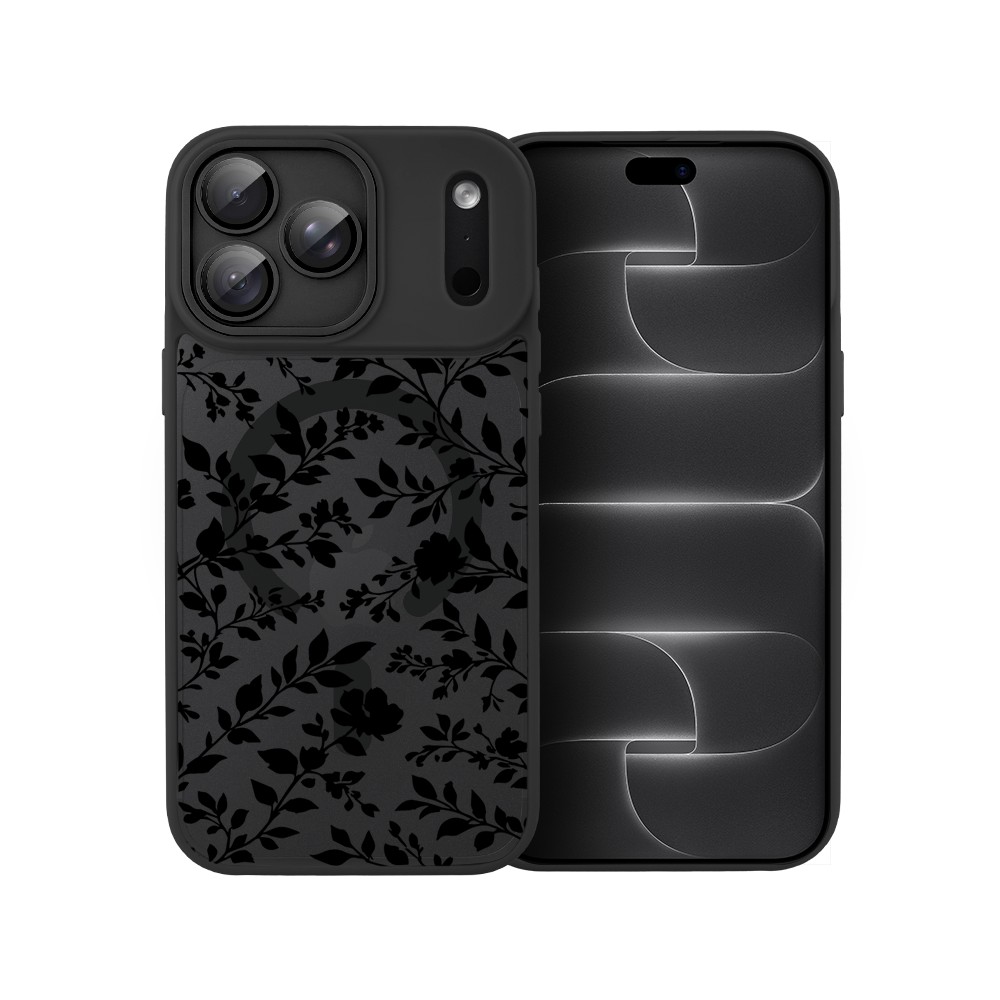 etui do iphone 18 pro max color flush z magsafe, z osłoną aparatu, cienisty ogród, czarne