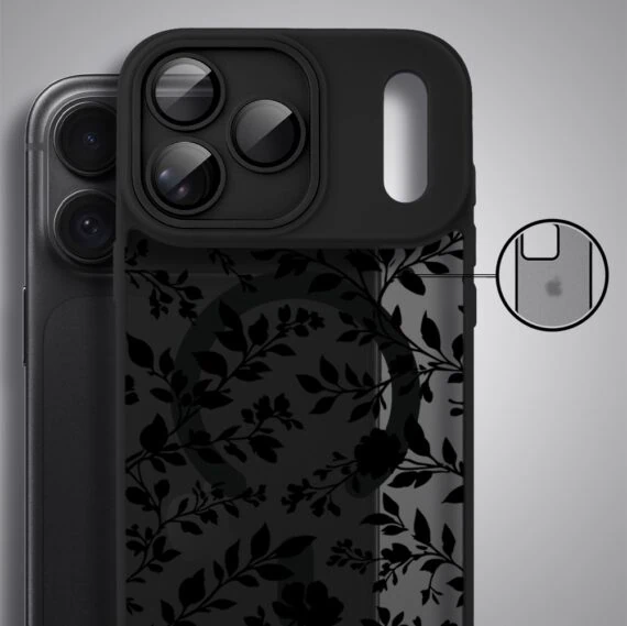 etui do iphone 18 pro max color flush z magsafe, z osłoną aparatu, cienisty ogród, czarne
