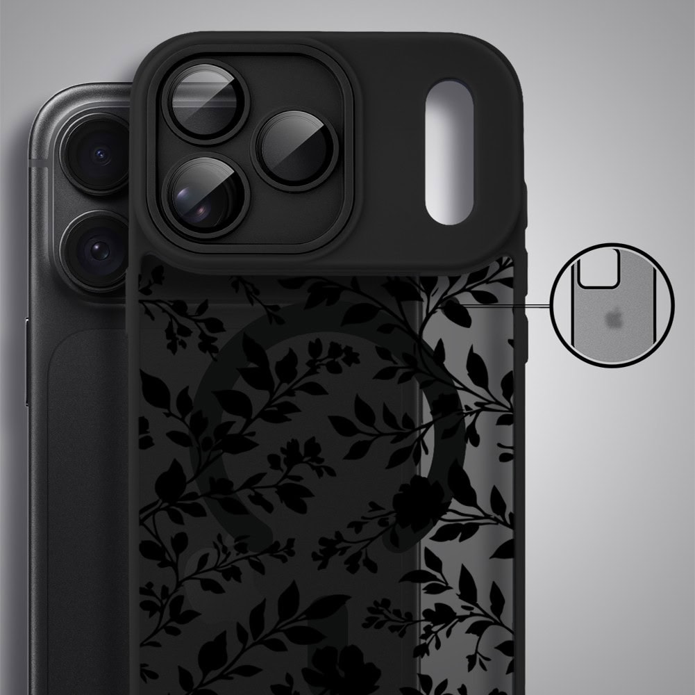 etui do iphone 18 pro max color flush z magsafe, z osłoną aparatu, cienisty ogród, czarne