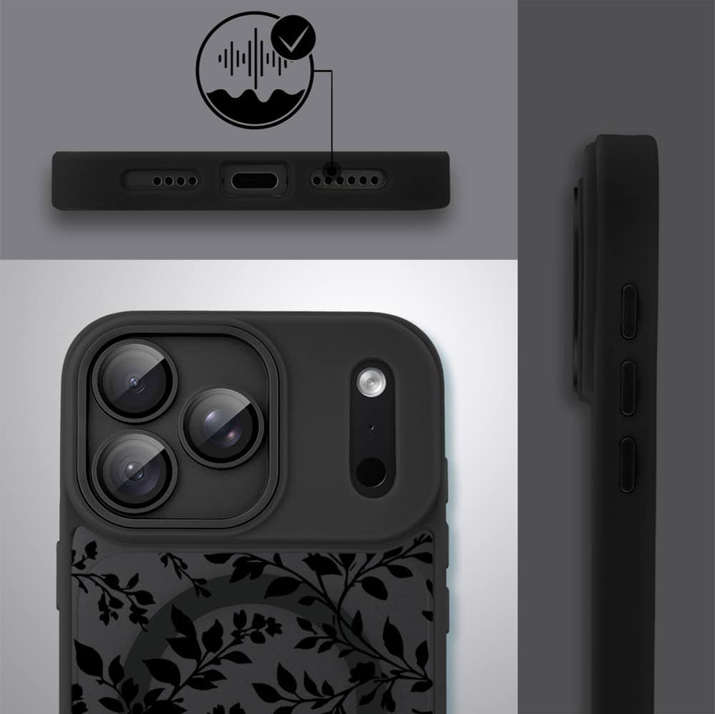 etui do iphone 18 pro max color flush z magsafe, z osłoną aparatu, cienisty ogród, czarne