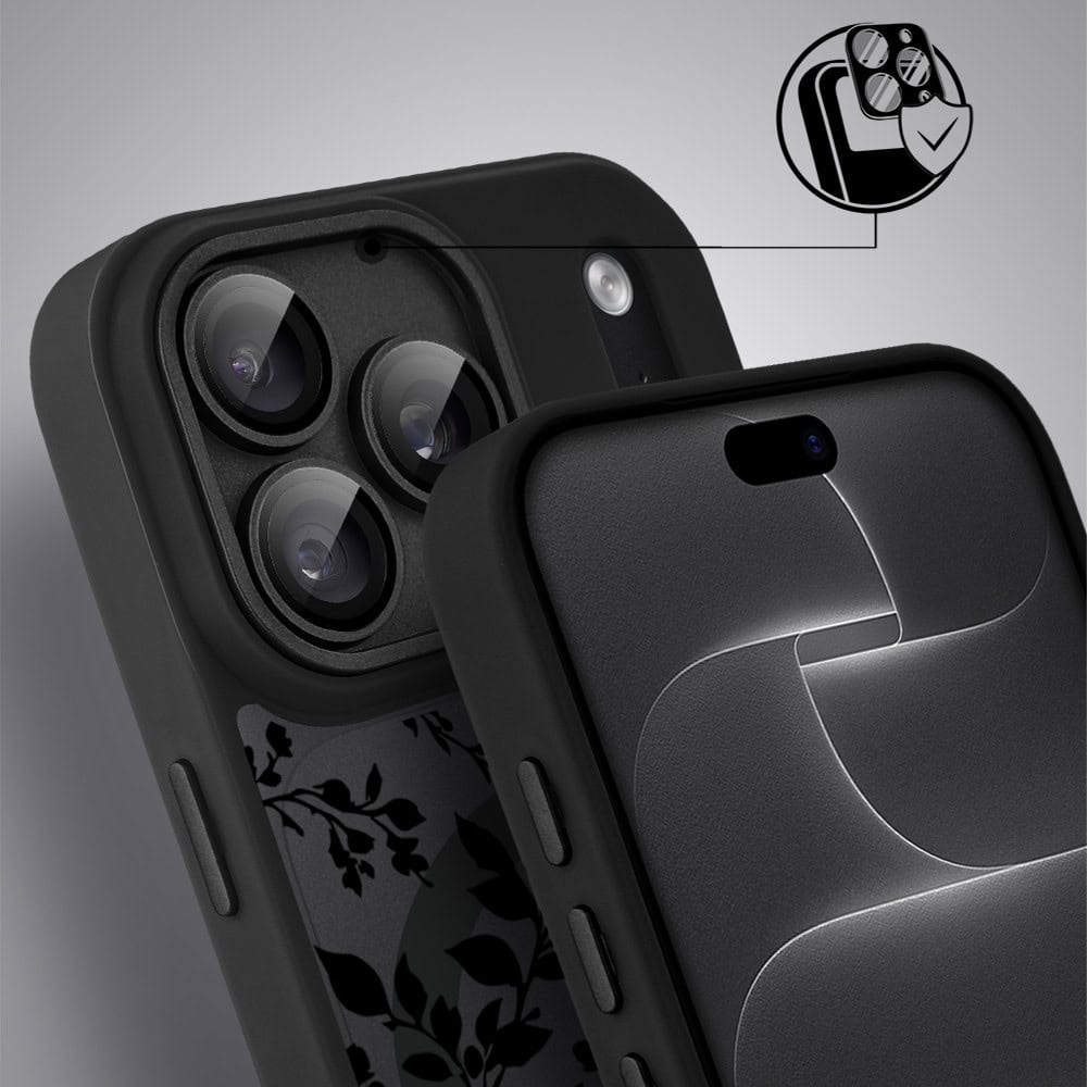 etui do iphone 18 pro max color flush z magsafe, z osłoną aparatu, cienisty ogród, czarne