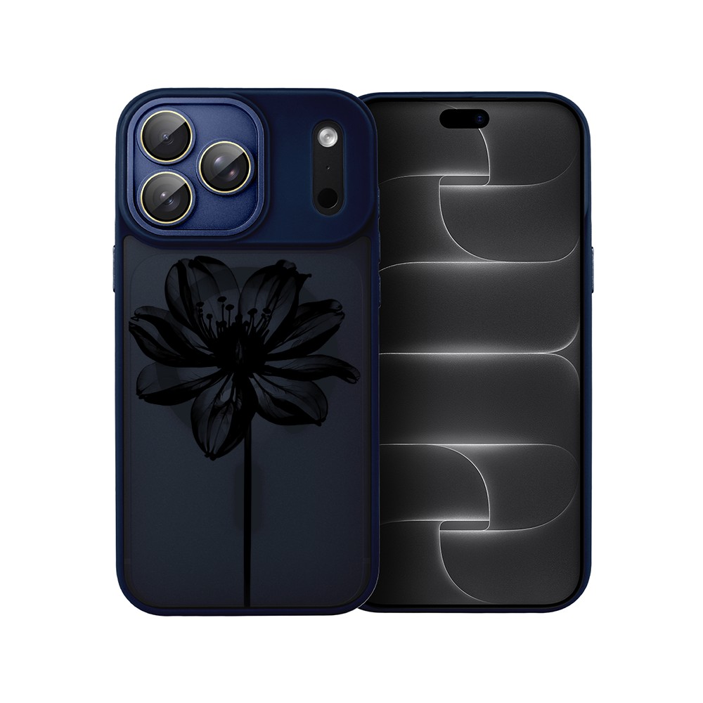 etui do iphone 18 pro max color flush z magsafe, z osłoną aparatu, czarny kwiat, granatowe