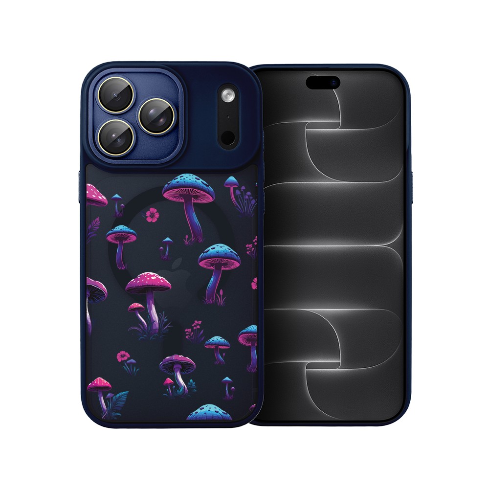 etui do iphone 18 pro max color flush z magsafe, z osłoną aparatu, magiczne grzybki, granatowe