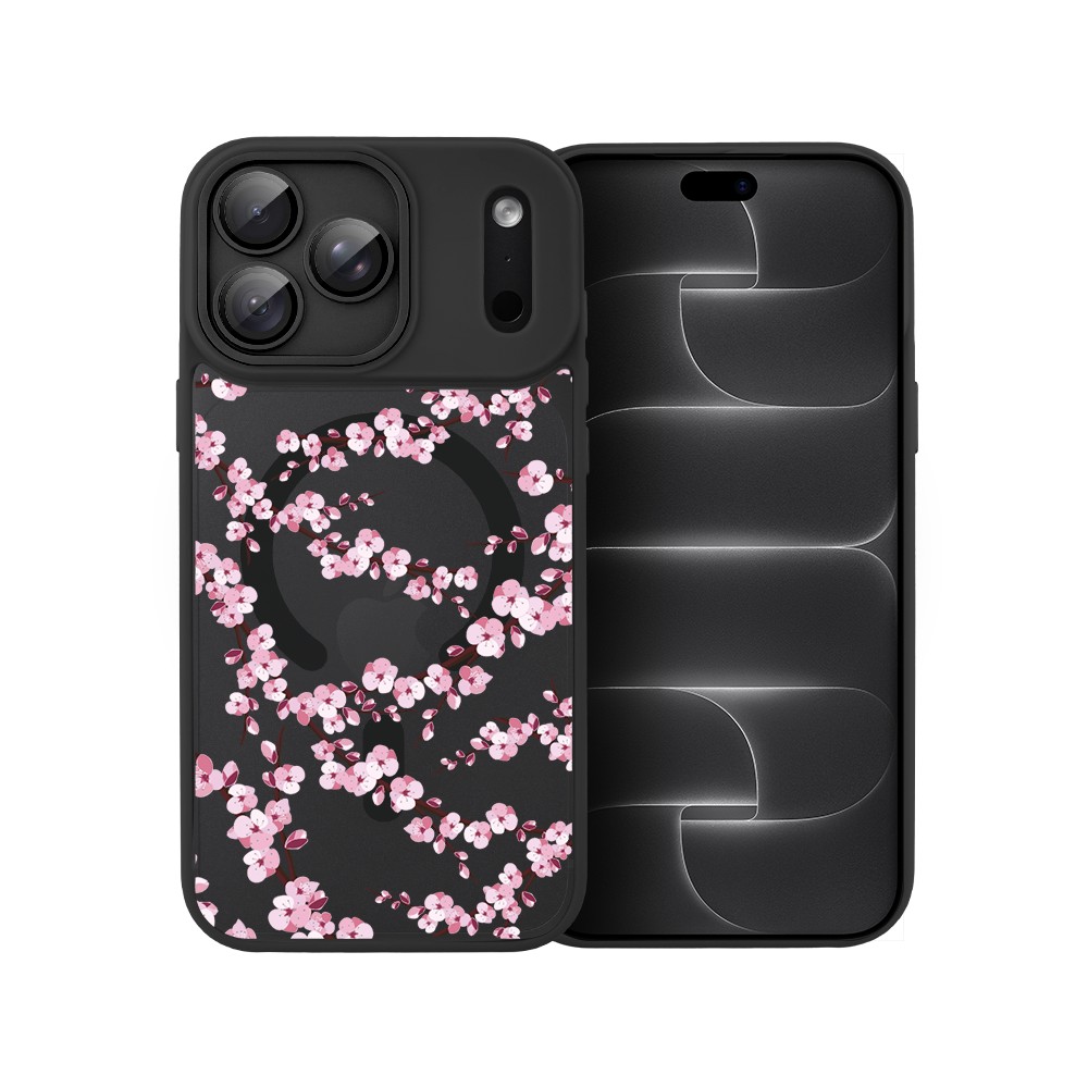 etui do iphone 18 pro max color flush z magsafe, z osłoną aparatu, sakura kwiat wiśni, czarne