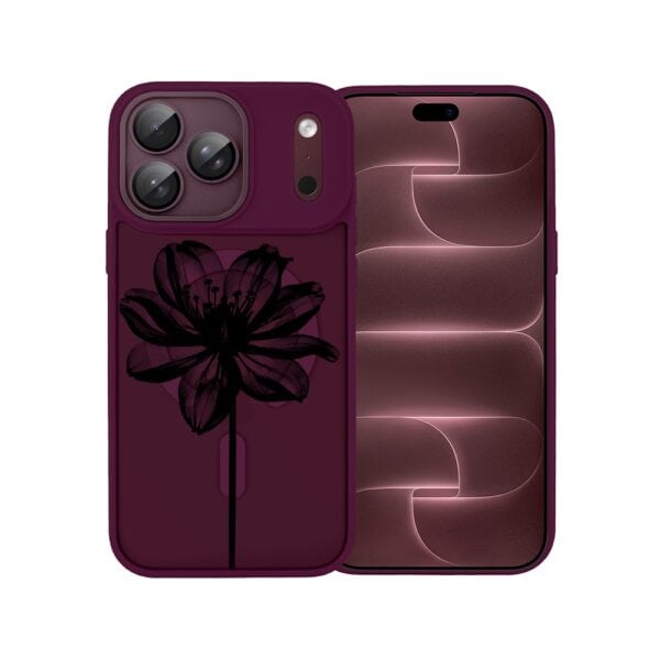 Etui do iPhone 18 Pro Color Flush z Magsafe, z osłoną aparatu, czarny kwiat, burgundowe