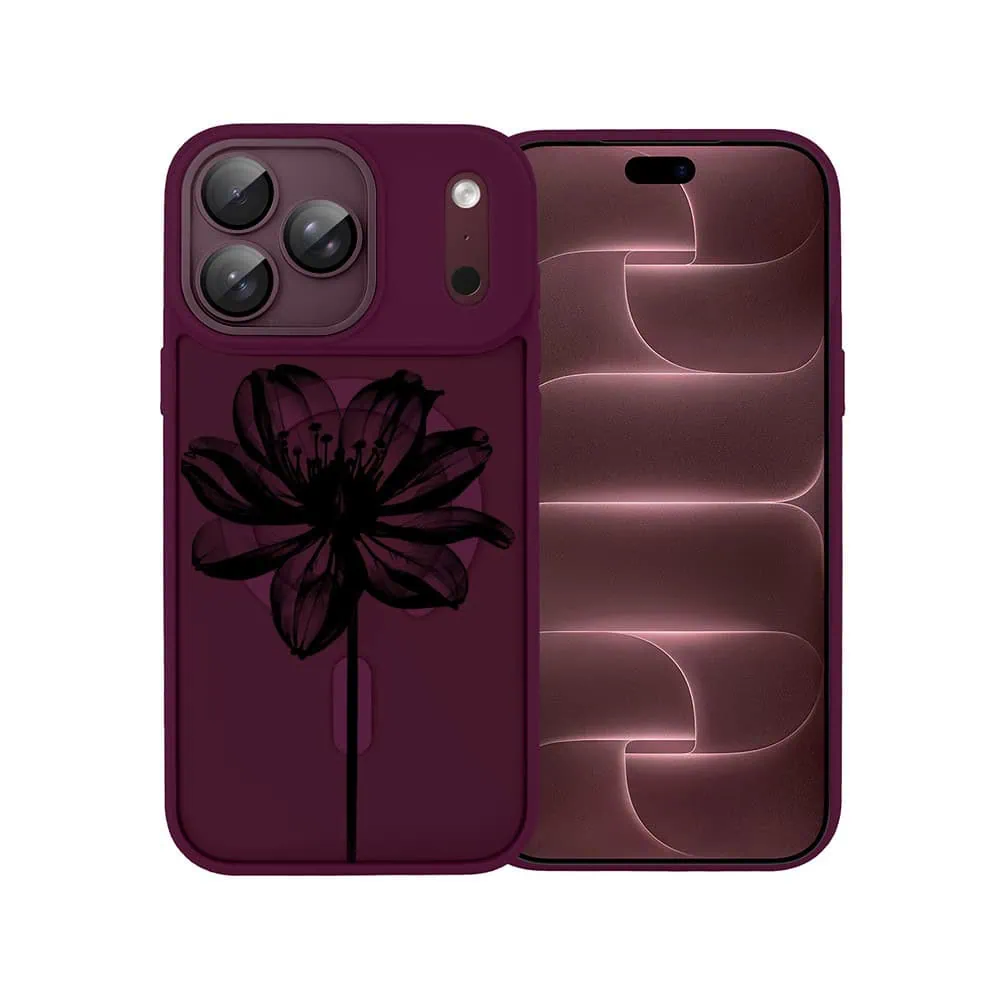 etui do iphone 18 pro max color flush z magsafe, z osłoną aparatu, czarny kwiat, burgundowe (kopia)