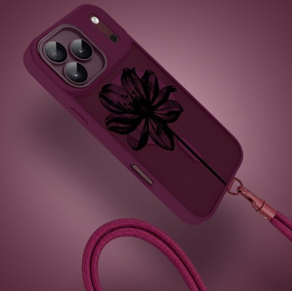 etui do iphone 18 pro max color flush z magsafe, z osłoną aparatu, czarny kwiat, burgundowe