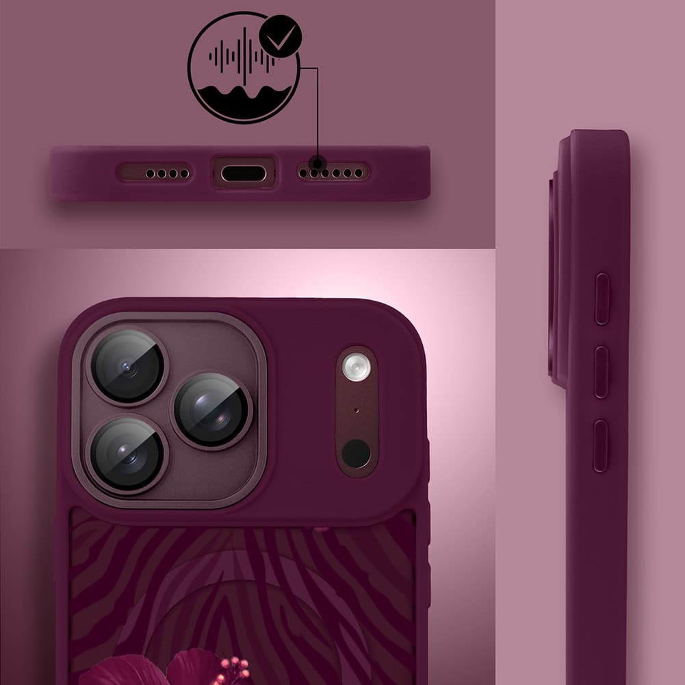 etui do iphone 18 pro max color flush z magsafe, z osłoną aparatu, subtelna panterka, burgundowe (kopia)