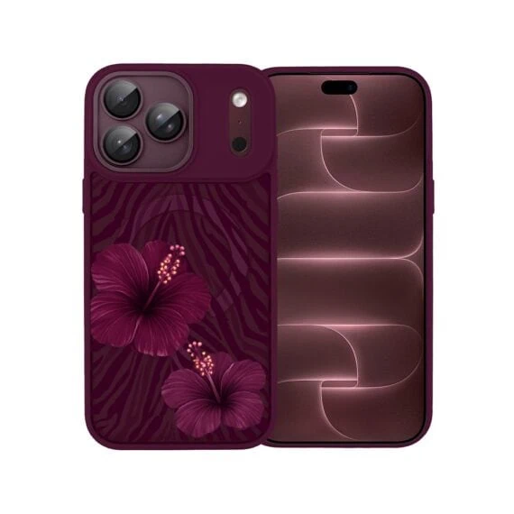 etui do iphone 18 pro max color flush z magsafe, z osłoną aparatu, egzotyczny hibiskus, burgundowe